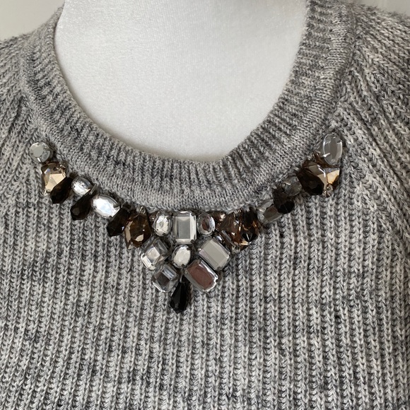 LOFT Gray Gemstone Beaded Neckline Sweater - Picture 3 of 4